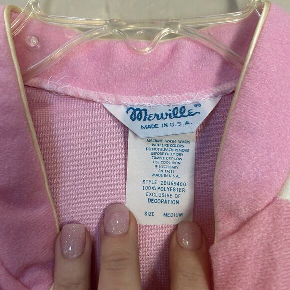 Vintage Womens Night Gown Medium Pink Zip Up Pocket Retro 70s Housecoat Long - Picture 4 of 10